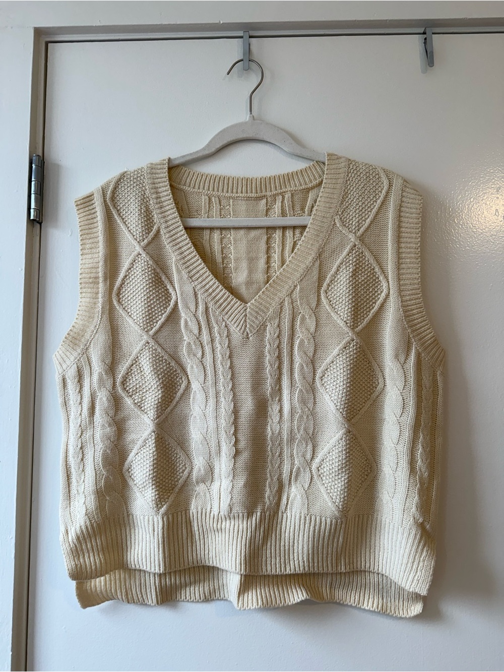 Cream Cable Knit V-Neck Sweater Vest